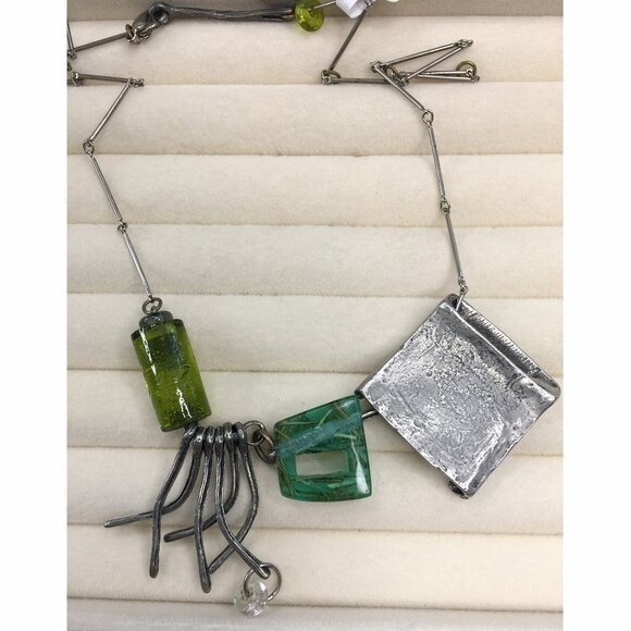 Anne-Marie Chagnon Modernist Brutalist Rare Resin Pewter Glass Necklace - Picture 1 of 8